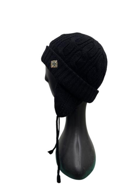 Other Designers Burberry × Designer - BUBERRY LONDON CABLE KNIT BEANIE EMBROIDERED TARTAN DESIGN