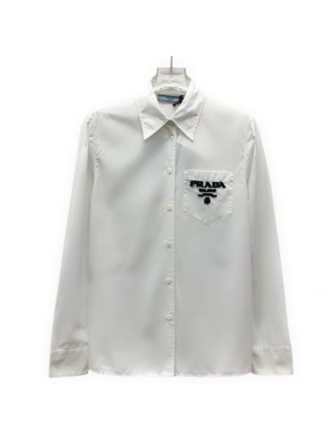 Prada Prada White Logo Embroidered Cotton Single-Breasted Long Sleeve Shirt