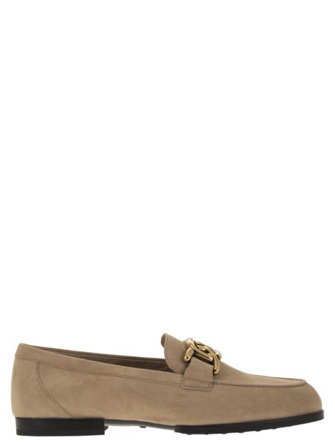 Tod's Women Moccasin In Nubuck With Metal Chain