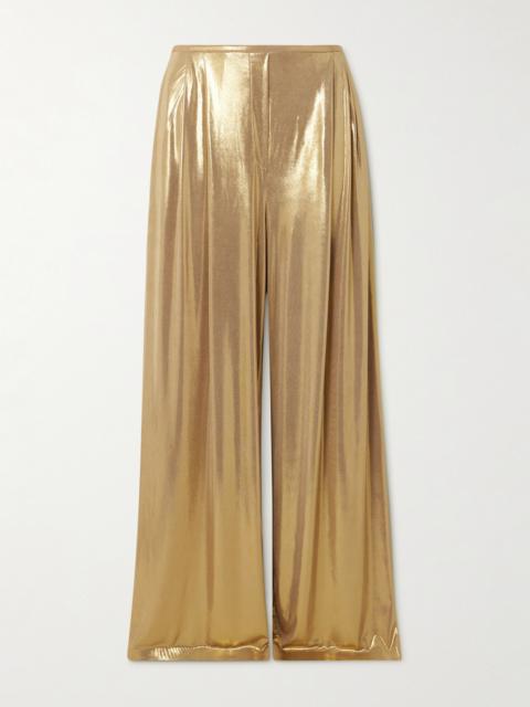 NORMA KAMALI Pleated Stretch-lamé Wide-leg Pants