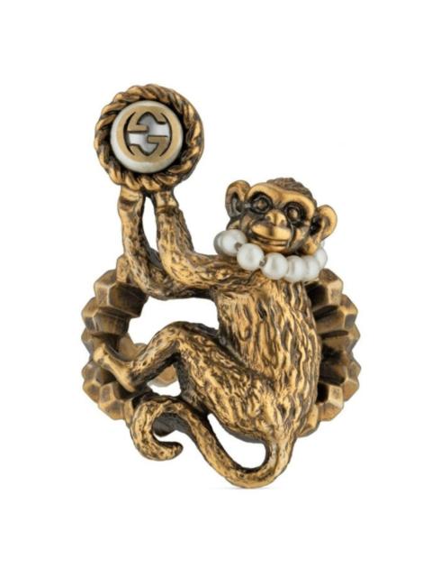 GUCCI Monkey Ring In Metal In Pearl