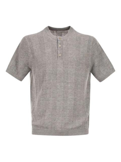 Brunello Cucinelli Textured Rib Knit T-Shirt With Henley Collar