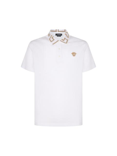 VERSACE white and gold cotton polo shirt