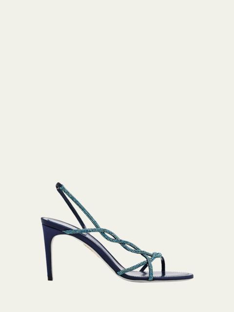 RENE CAOVILLA Satin Braided-Strap Sandals with Strass Detailing