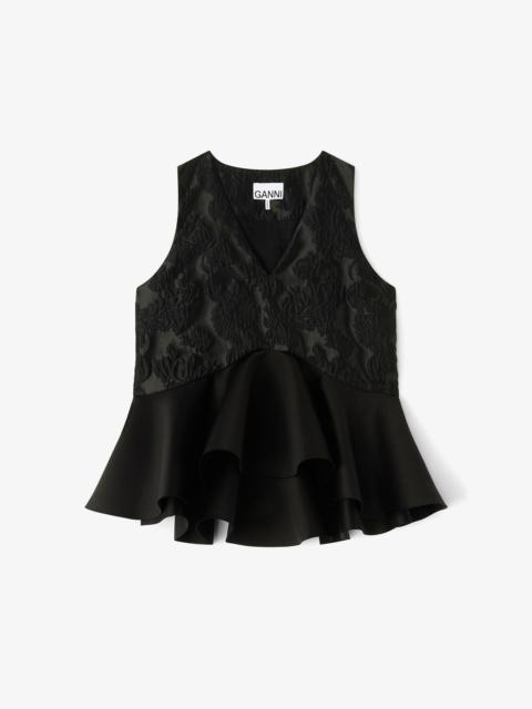 GANNI SATIN CLOQUE PEPLUM TOP