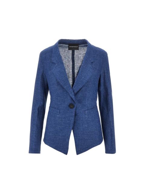 EMPORIO ARMANI LINEN-BLEND CHAMBRAY SINGLE-BREASTED JACKET
