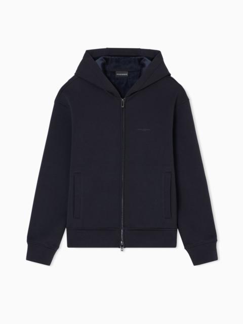 EMPORIO ARMANI ASV LYOCELL-BLEND BONDED JERSEY ZIP-UP SWEATSHIRT WITH HOOD