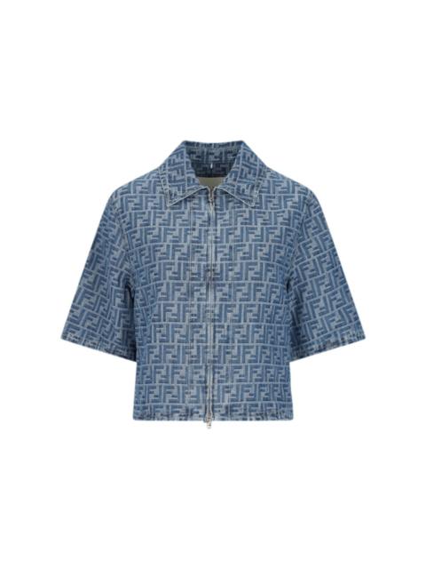 FENDI 'FF' CHAMBRAY DENIM CROP ZIP JACKET