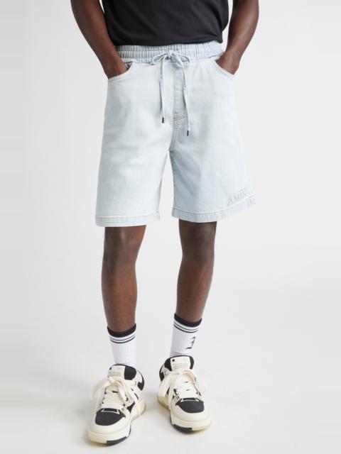 AMIRI AMIRI 3D Logo Drawstring Denim Shorts in Light Indigo at Nordstrom