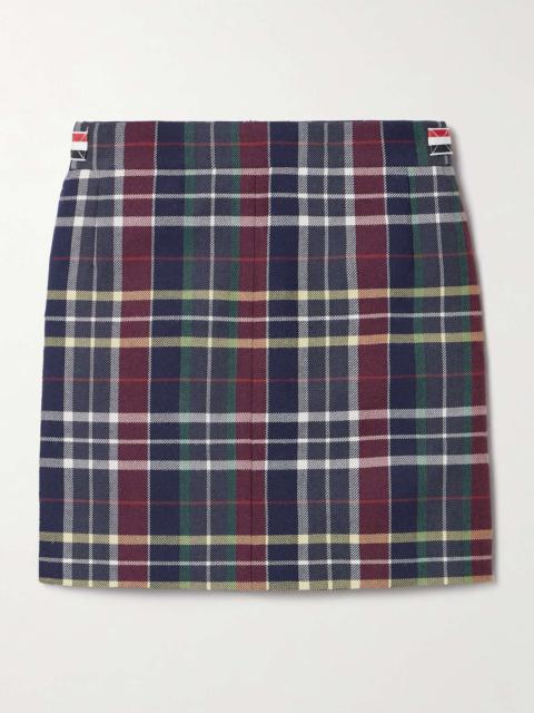 Checked grosgrain-trimmed wool-twill mini skirt