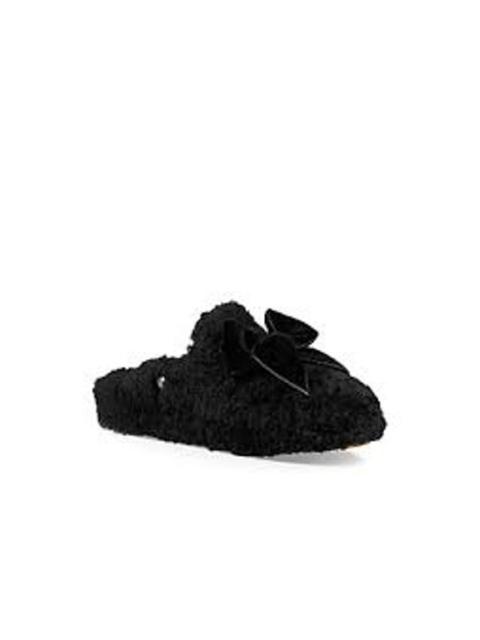 Other Designers UGG Addison Velvet Bow Slippers Comfort Cozy Fur Shearling Slip On Black 10