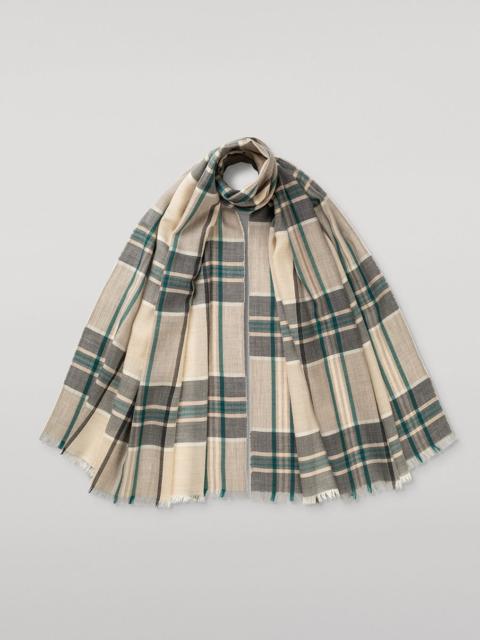 Johnstons of Elgin Orton Neutral Crammed Tartan Cashmere Scarf