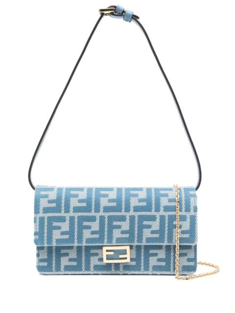 Fendi Women Denim-Effect Ff Jacquard Wallet On Chain Baguette Wallet