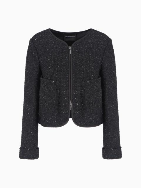 EMPORIO ARMANI Lurex tweed zip-up jacket with micro sequins
