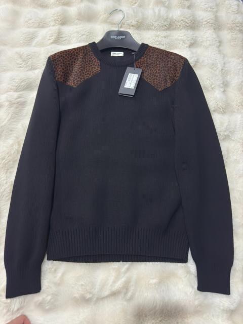 SAINT LAURENT Saint Laurent (YSL) Original Leopard-Print Leather-Panel Sweater
