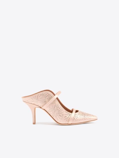 MALONE SOULIERS Maureen 70 Pink Crystal-Embellished Satin Mules