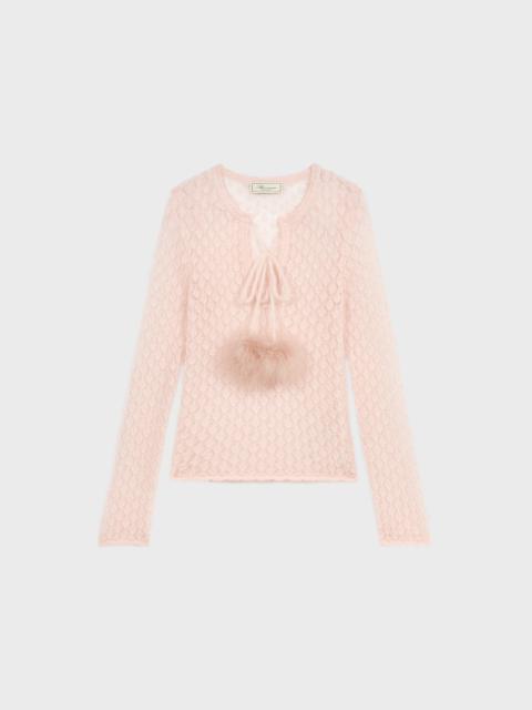 Blumarine LACE KNIT SWEATER WITH MARABOU POM-POMS