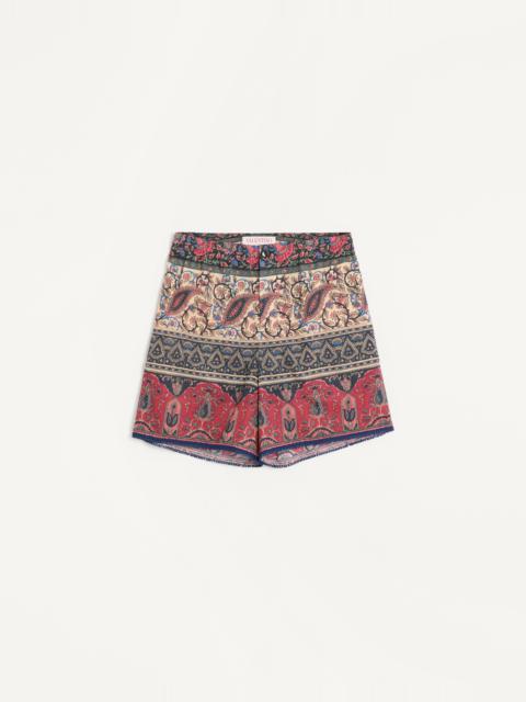 COTTON MUSLIN BERMUDA SHORTS WITH VOYAGE IMAGINAIRE PRINT AND PASSEMENTERIE TRIM