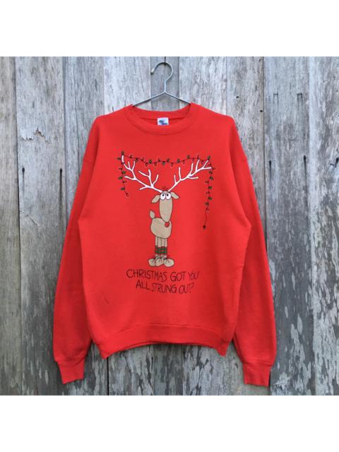 Other Designers Vintage - Vintage Fun Tees Animated Christmas Deer Crewneck Sweatshirt