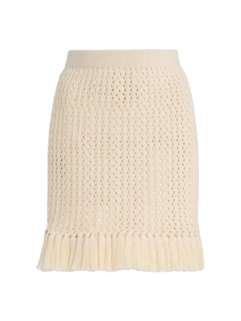 ESCVDO Exclusive Espina Fringed Crocheted Cotton Mini Skirt ivory