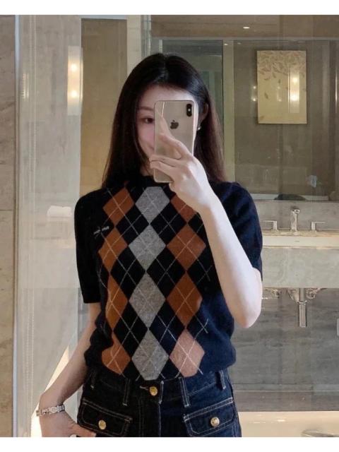 Miu Miu Miumiu 25 new diamond-patterned cashmere knit short-sleeved top