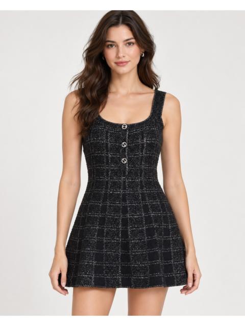 GUCCI GUCCI 2024 black silver lame check jacquard  GG button mini dress 