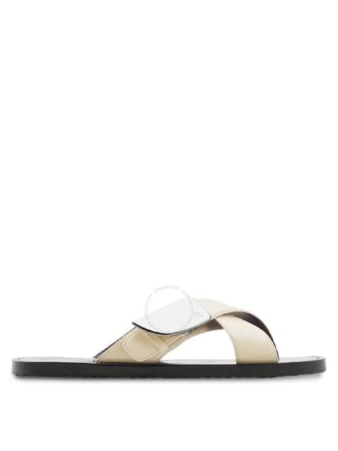 Burberry Shield Plaque Leather Slide Sandals