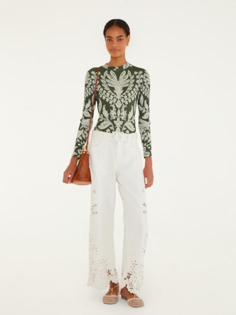 FARM RIO Dark Green Miranda Long Sleeve Bodysuit