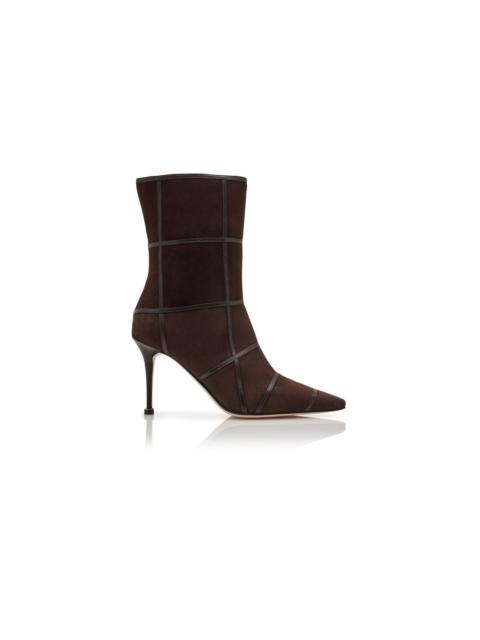 Manolo Blahnik Dark Brown Suede Crossover Detail Ankle Boots