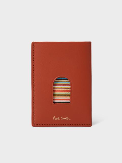Paul Smith Brick Red Leather 'Signature Stripe' Thumb Hole Card Holder