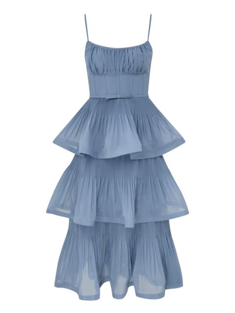 Zimmermann PLEATED TIERED MIDI DRESS