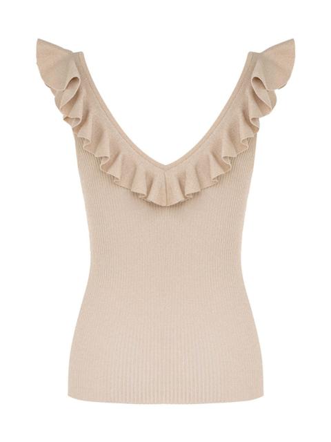 Zimmermann Halliday Frill V-Neck Top Cream