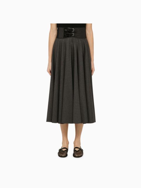Alaia Grey Virgin Wool Midi Skirt Women
