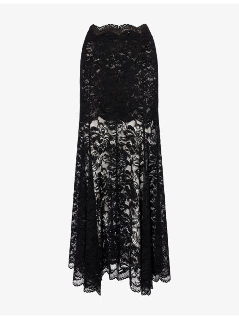 rabanne Scalloped Floral Stretch-Lace Maxi Skirt