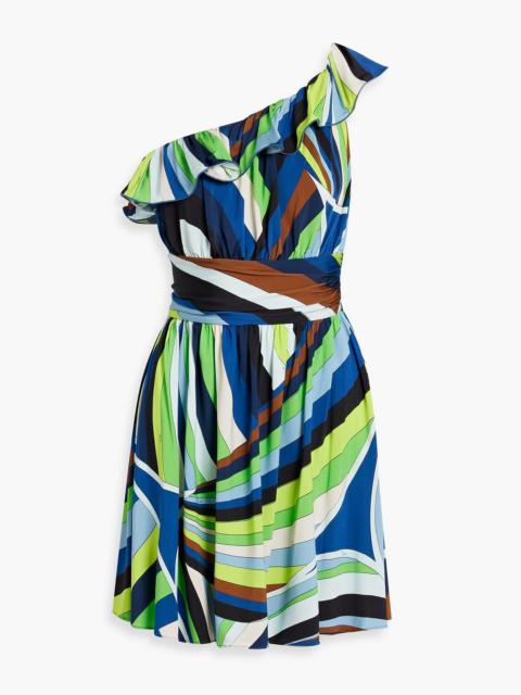 PUCCI One-shoulder ruffled printed stretch-jersey mini dress