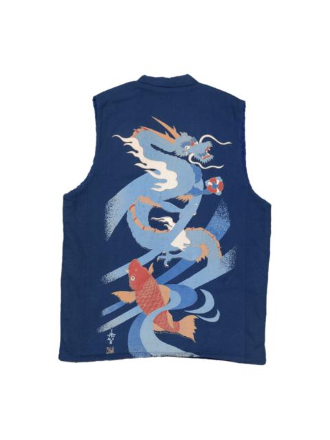 Other Designers Indigo - Vintage Kimono Japan Dragon Koil Fish Sleeveless/Vest