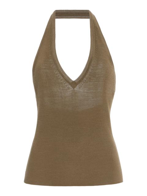 NILI LOTAN Ivey Knit Silk Halter Tank Top green