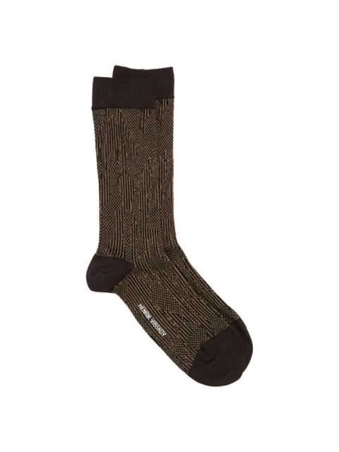 HENRIK VIBSKOV HANDSOME HANDS SOCKS HOMME - BROWN BLACK HANDSOME GRID