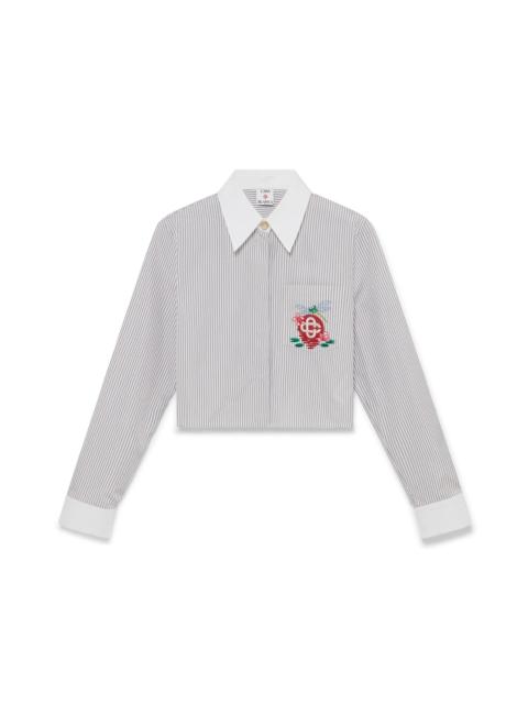CASABLANCA Cotton Pinstripe Embroidered Cropped Shirt | Casablanca Paris