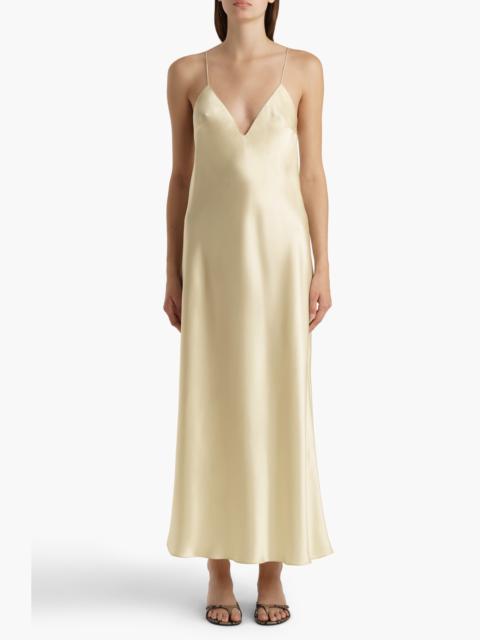 KHAITE Khaite Taja Silk Satin Slipdress in Pale Yellow at Nordstrom