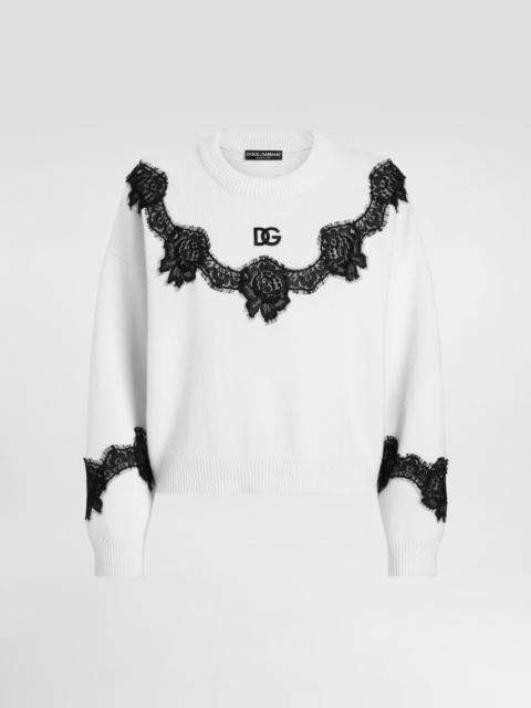 Dolce & Gabbana Wool sweater with DG logo and lace inserts