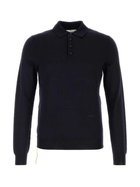FENDI Fendi Men Midnight Blue Stretch Wool Polo Shirt
