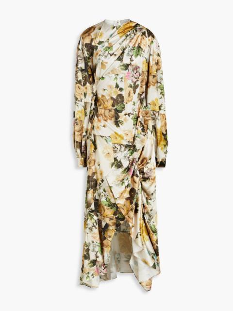Other Designers Draped floral-print satin midi dress