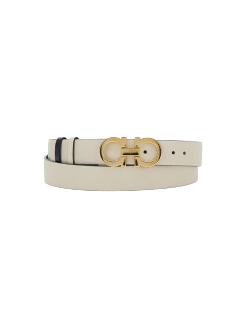FERRAGAMO White Belt With Gancini Buckle With Logo Lettering In Leather Woman
