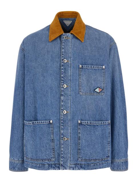 Bottega Veneta Bottega Veneta Men Blue Jacket With Suede Collar And Logo Patch In Denim Man