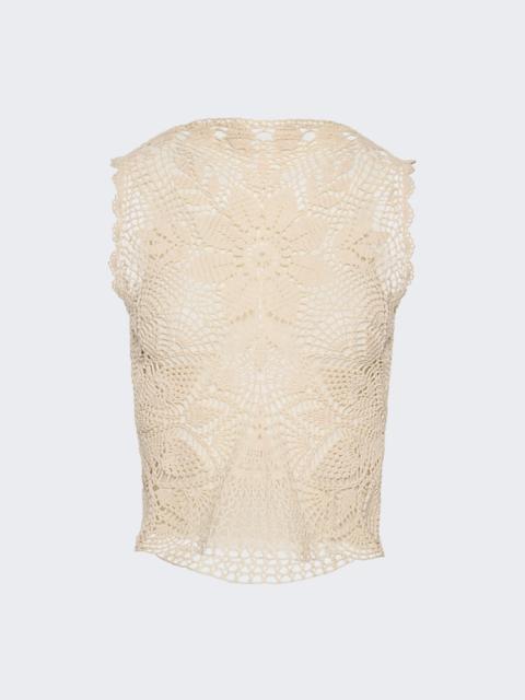 MAGDA BUTRYM Lace Crochet Round Neck Top Cream