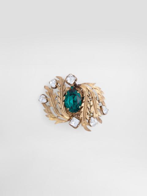 Dolce & Gabbana Leaf brooch with rhinestones