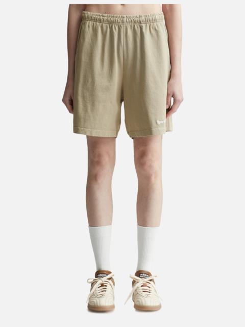 Sporty & Rich SERIF LOGO EMBROIDERED GYM SHORTS ELEPHANT/WHITE