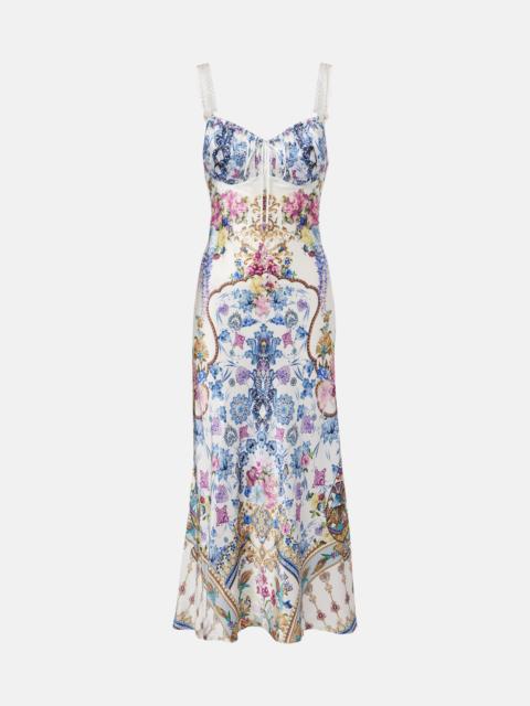 CAMILLA Embellished printed silk satin midi dress