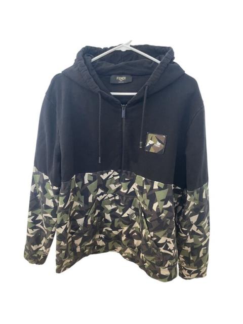 Fendi XL Camouflage Panel Hoodie Sweater 100% Cotton Black & Green